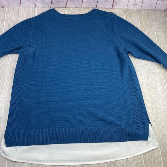 Hilary Radley Teal Blue long sleeve round neck 2fer sweater Peek-a-boo shirt hem - Picture 10 of 12